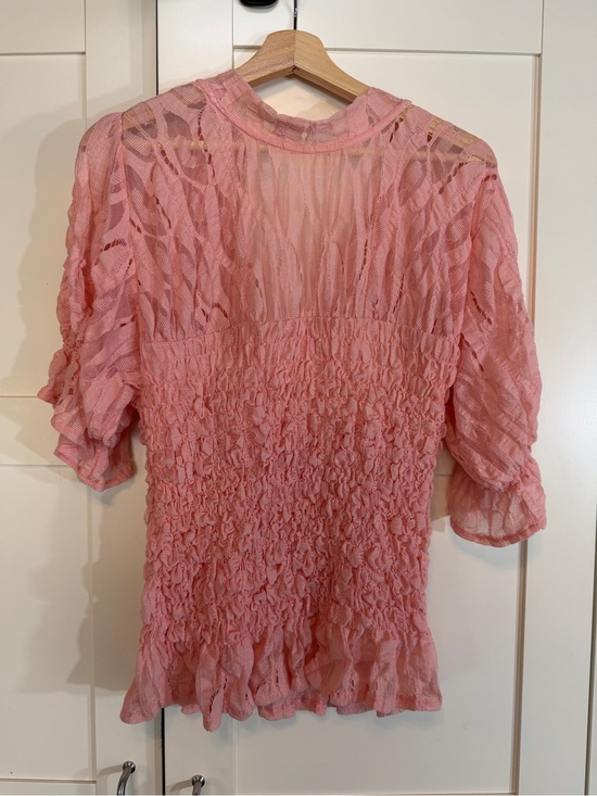 Free People Tops - Free People Blush Pink Smocked Lace-Panel Blouse B7